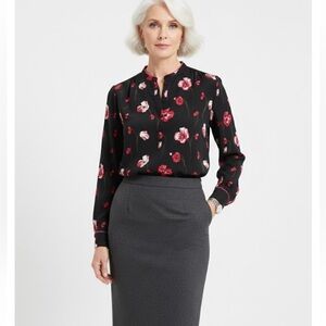 Banana Republic Black and Red Floral Blouse